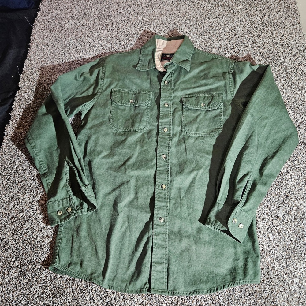 Wrangler Authentic Mens Long Sleeve Button Down Shirt Olive Green Cotton Small
